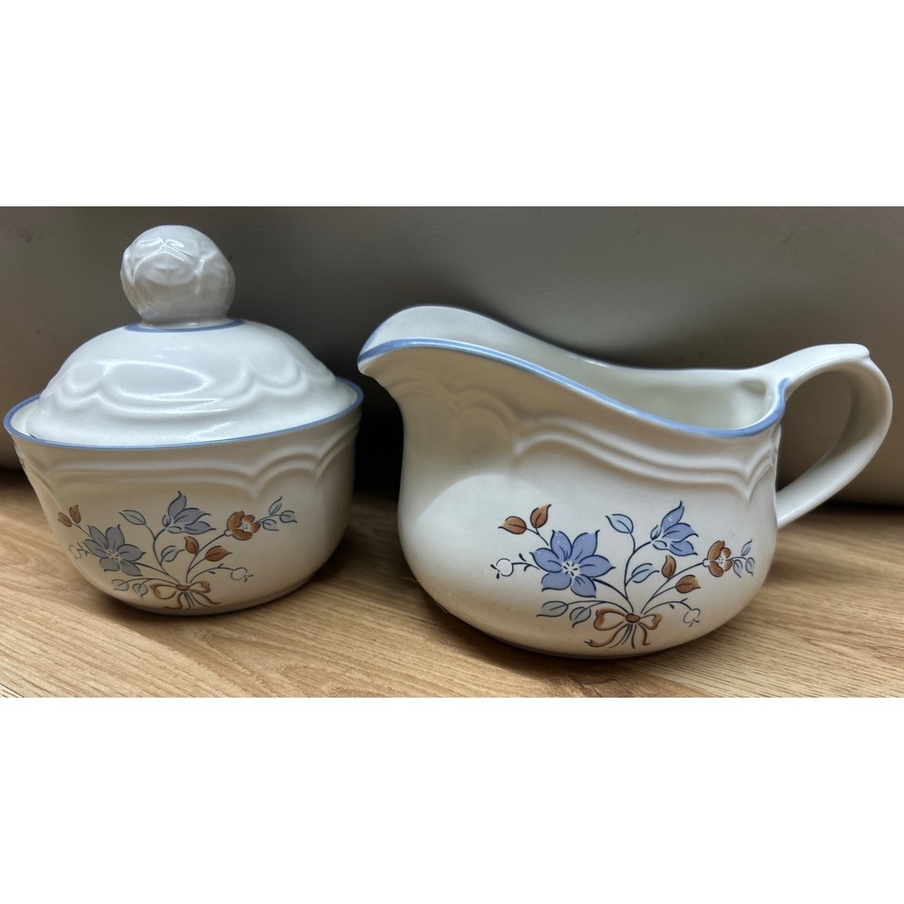 Cordella Collection Stoneware Bluet Blue Creamer Pitcher & Sugar Bowl Japan